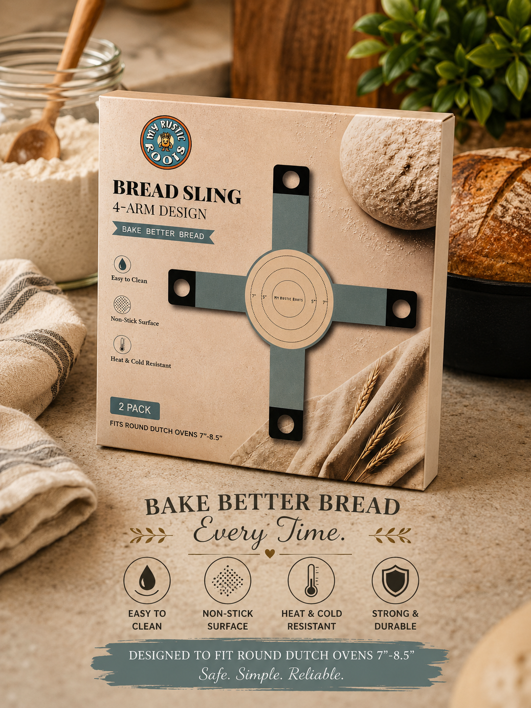 Bread Sling for Dutch Oven Baking, 4-Arm, 2-Pack- My Rustic Roots