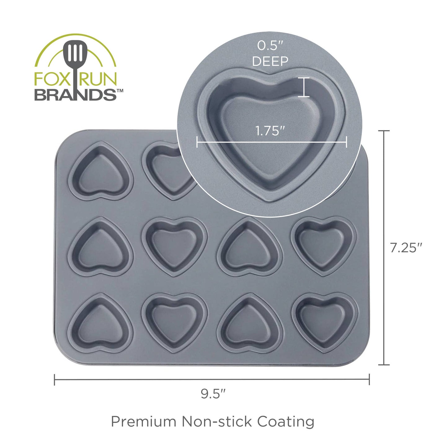 12 Cup Mini Heart Muffin Pan, 9.5” x 7.25” - Fox Run