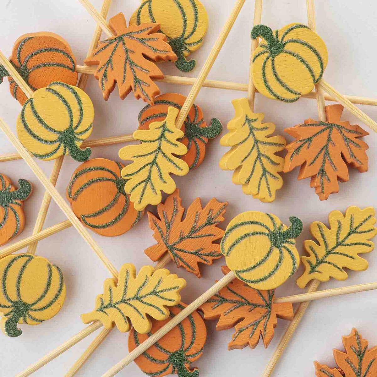 25 Fall Leaves and Pumpkins Decorative Picks, 4.5”- (Pack of 25)