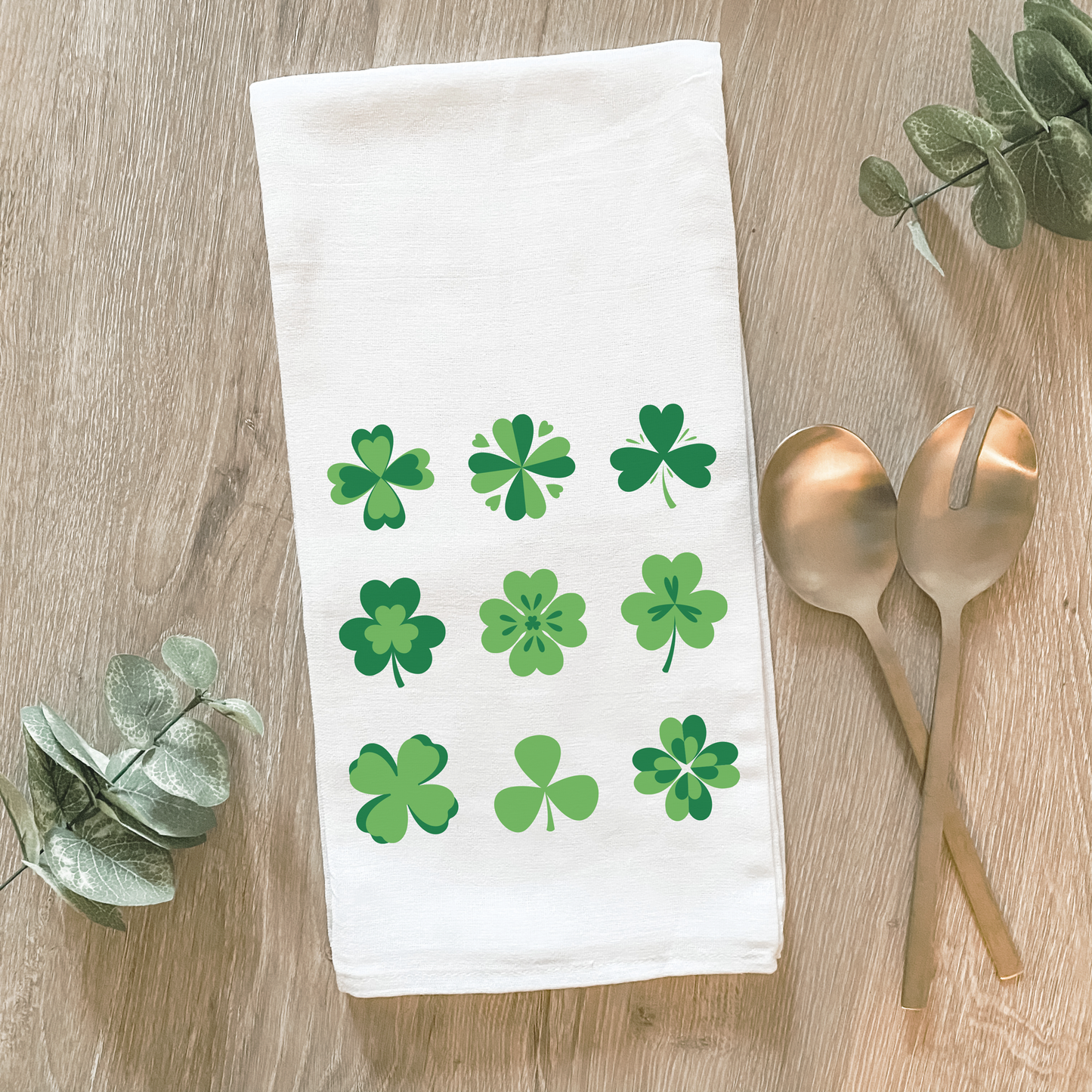 St. Patrick's Day Shamrocks Cotton Tea Towel- Lissi Designs