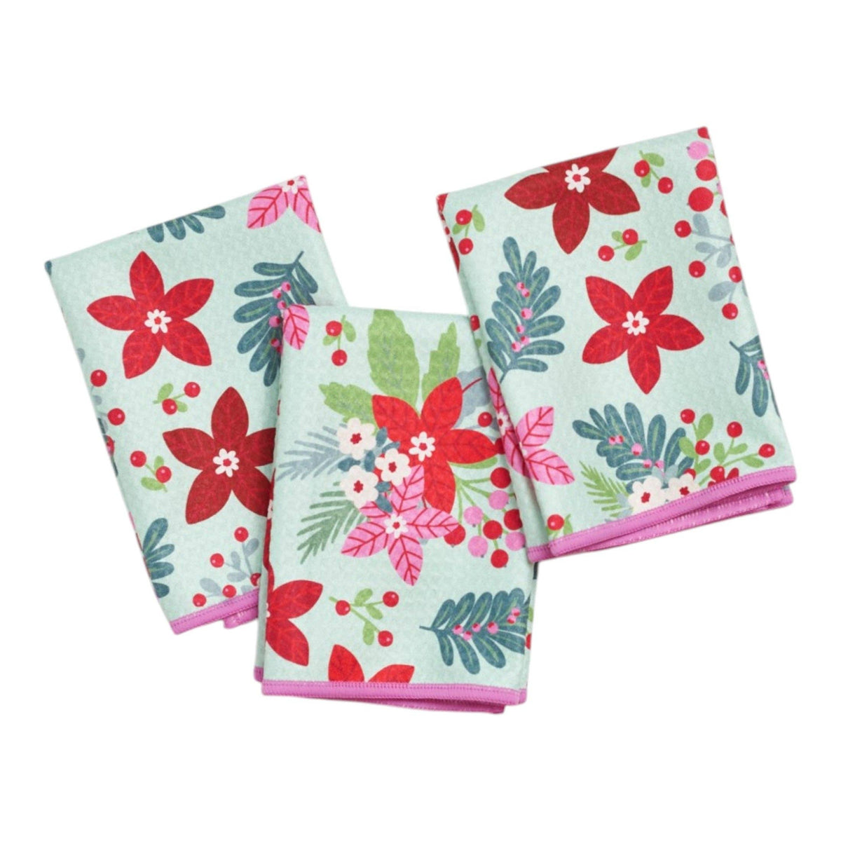 Once Again Home Co. - Mighty Mini Towel (Set of 3) Reversible - Signature Poinsettia Garden