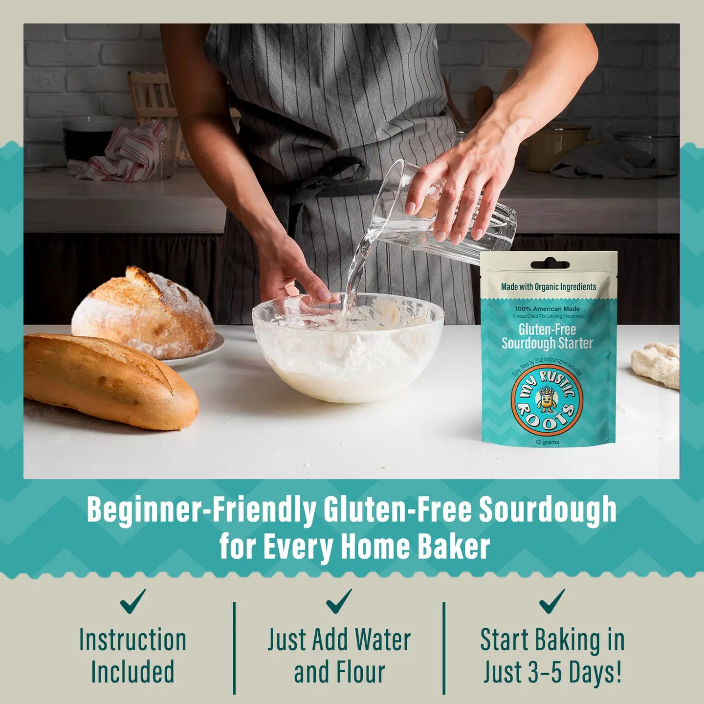 Organic, Non-GMO Gluten-Free Sourdough Starter, Freeze Dried, 12 g- My Rustic Roots