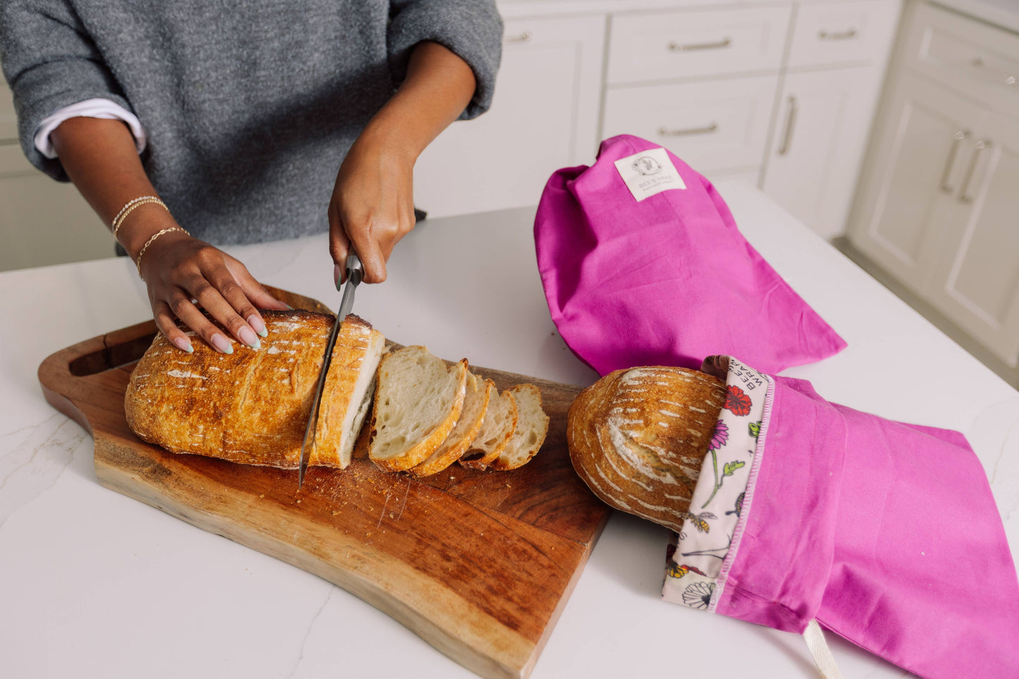 Meadow Magic, Magenta - Bee’s Wrap® Beeswax Lined Artisan Bread Bag
