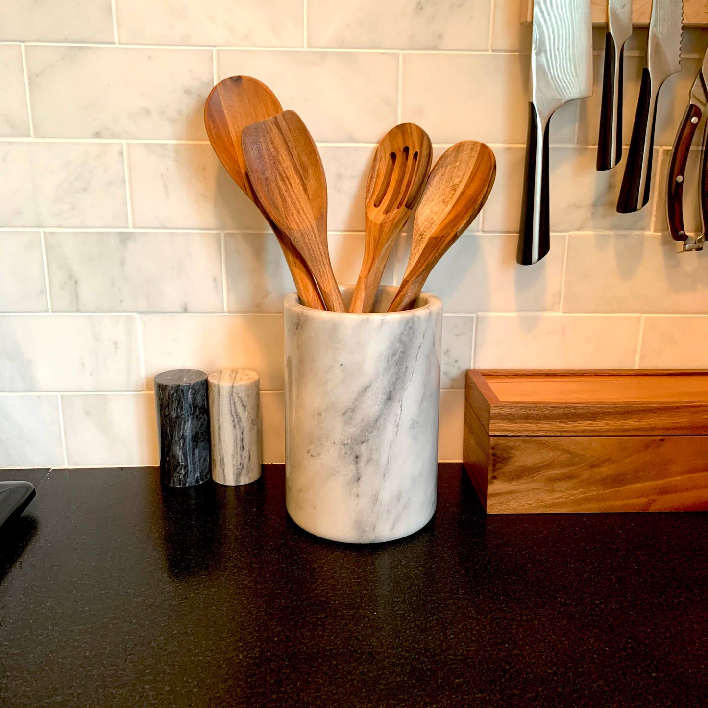 Marble Utensil Holder, White, 4.75" x 4.75" x 7" - Fox Run