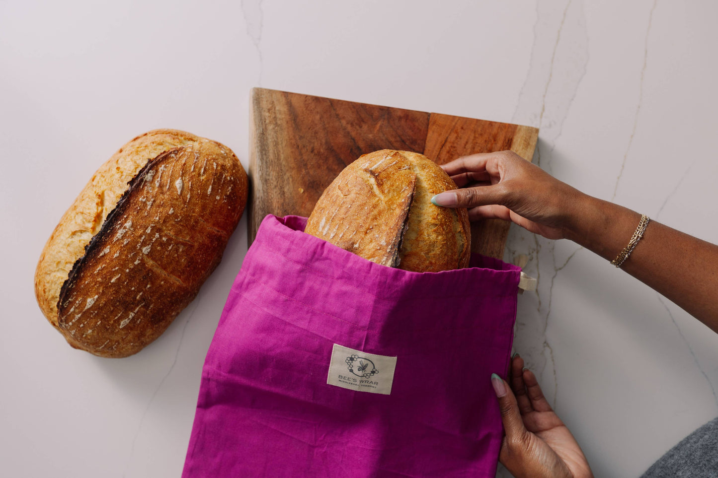 Meadow Magic, Magenta - Bee’s Wrap® Beeswax Lined Artisan Bread Bag
