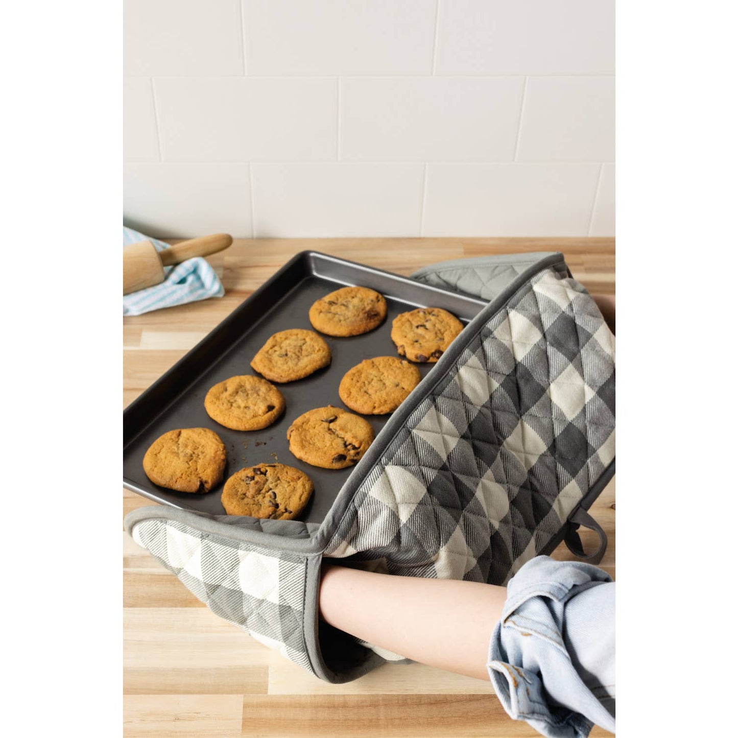 London Gray Check Double Oven Mitt - Now Designs by Danica