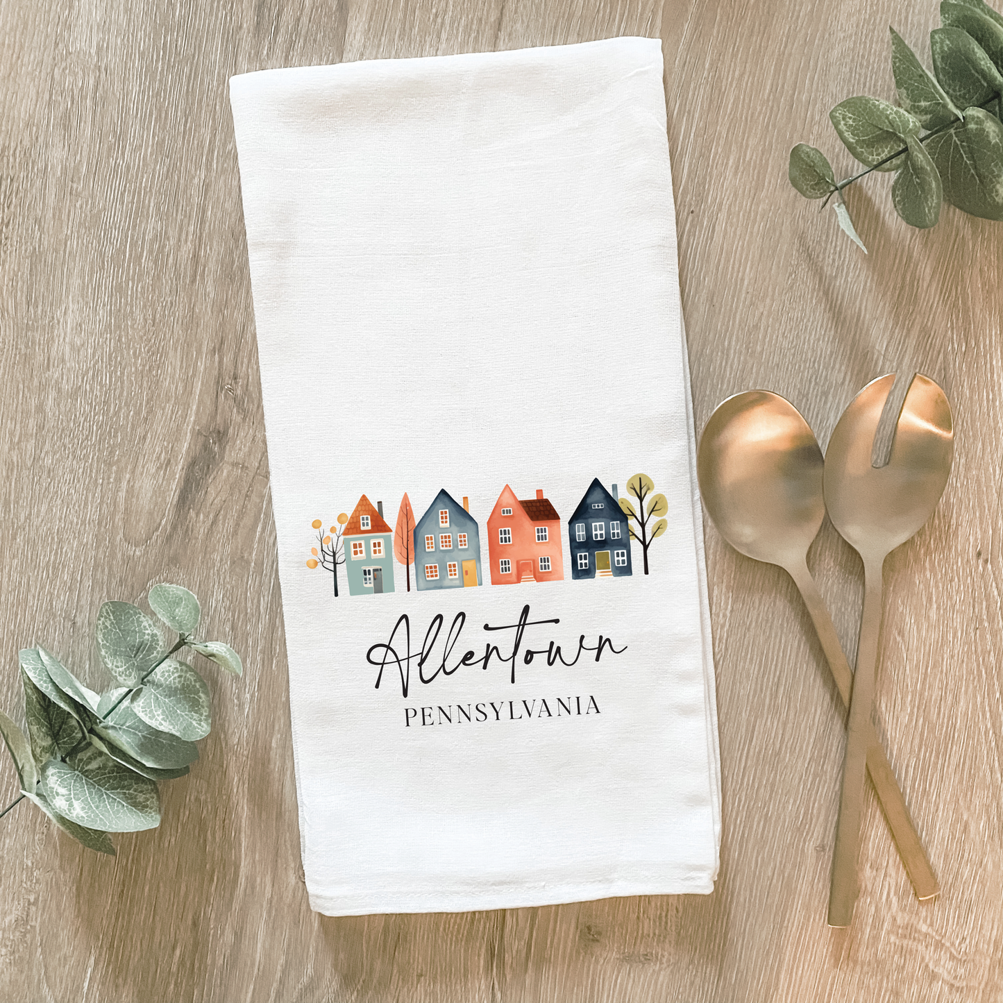 Cedarburg Hometown Houses Cotton Tea Towel- Lissi Designs
