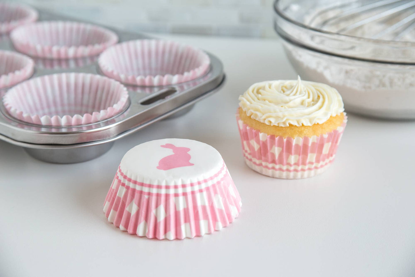 Pink Gingham Bunny Cupcake Liners, Set of 50, 3" - Fox Run