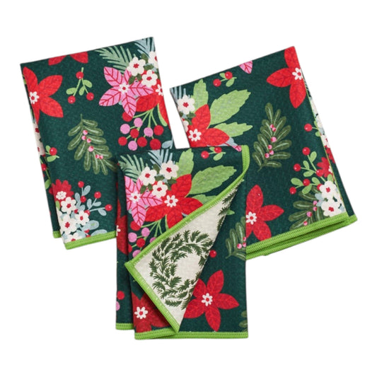 Once Again Home Co. - Mighty Mini Towel (Set of 3) Reversible - Signature Poinsettia Garden