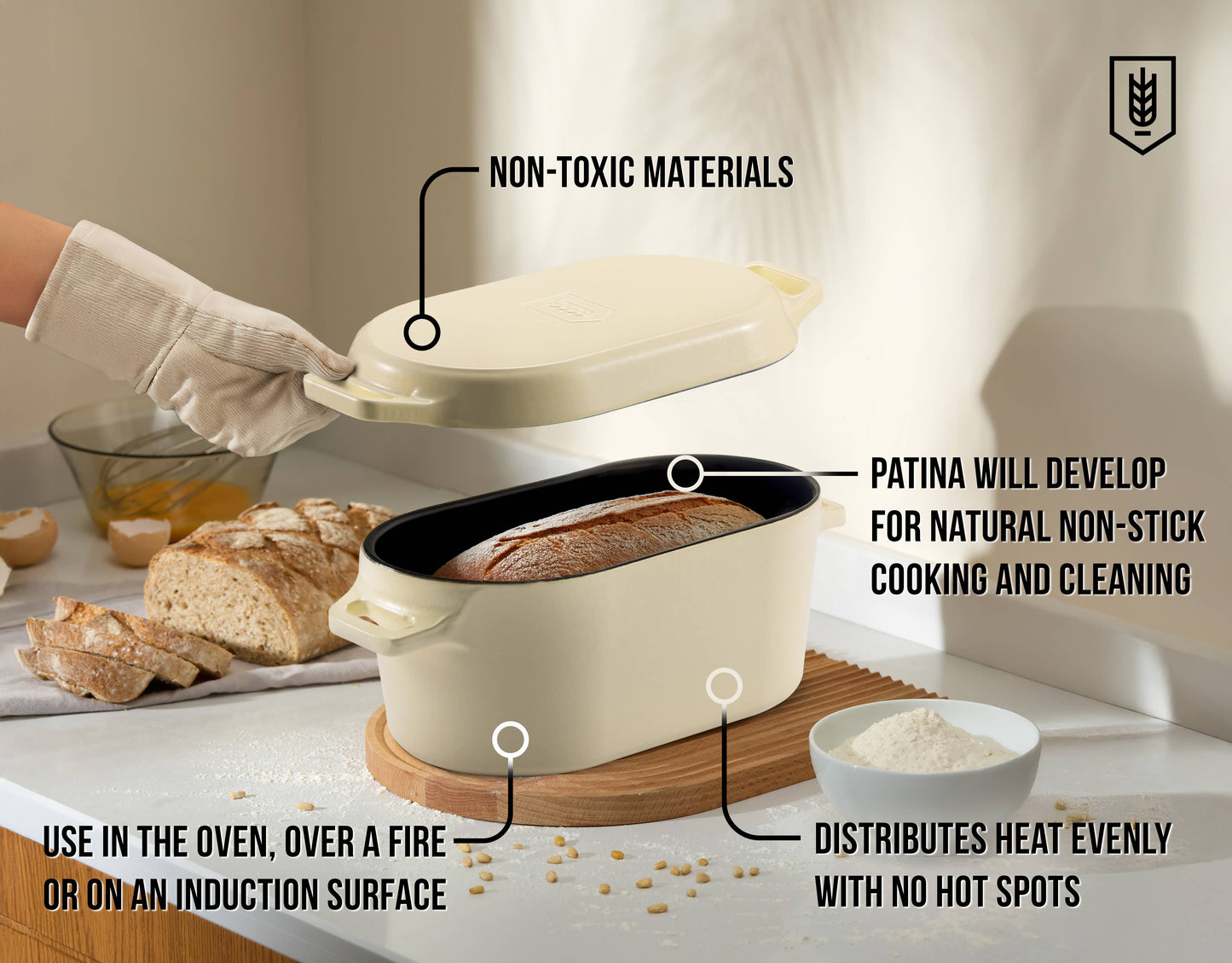 Kook -Dutch Oven with Lid, Enameled Cast Iron, 3.4 qt