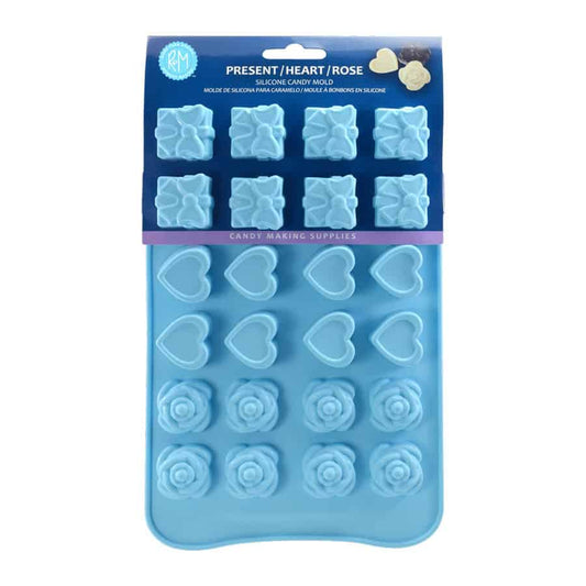 Present, Heart and Rose Silicone Candy Mold - R&M International