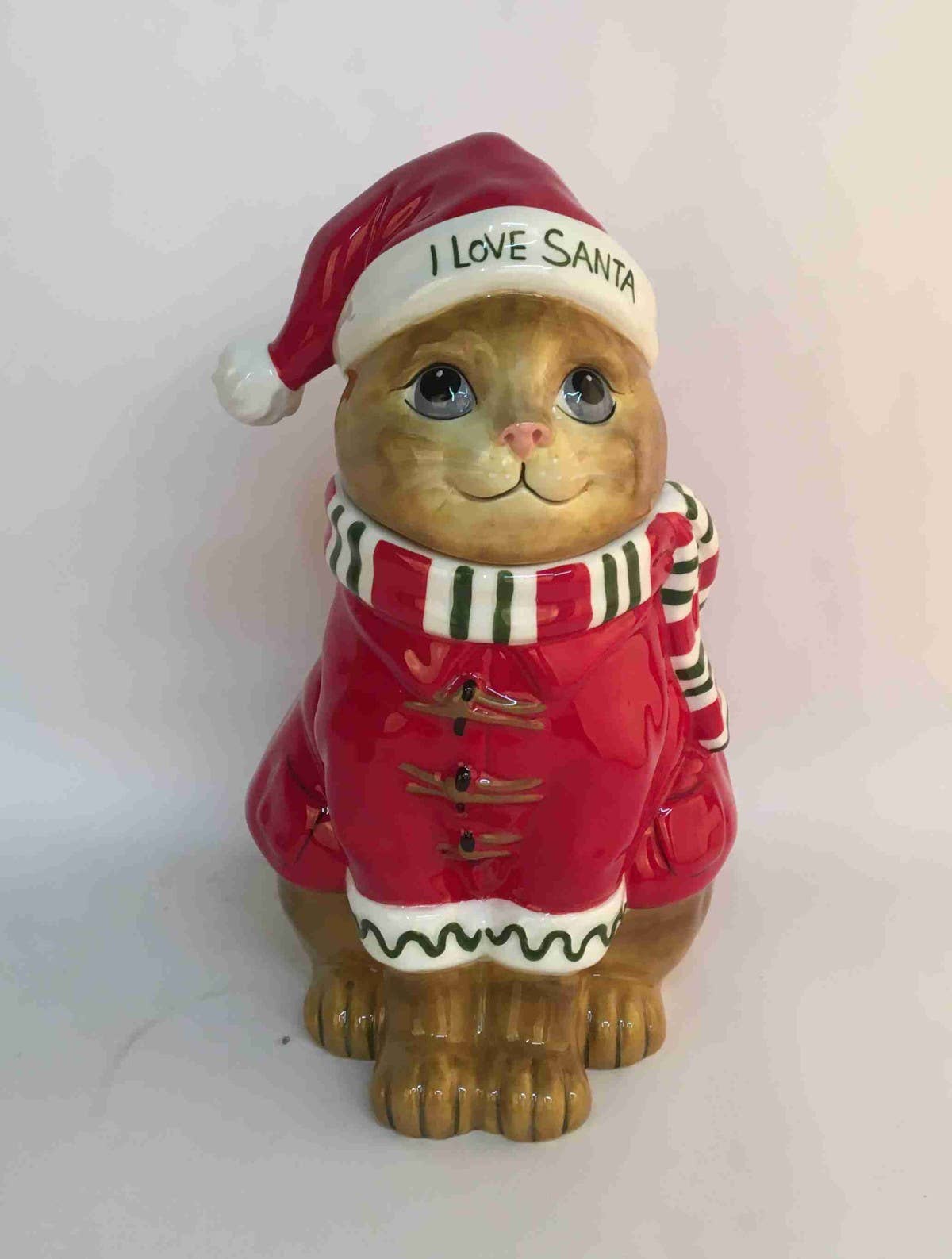 I love Santa cat Treat Jar- Christmas- Blue Sky Clayworks