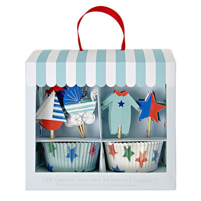 Petite Bebe Sailboat/Baby Cupcake Kit, 24 baking cups and 24 assorted liners- Meri Meri